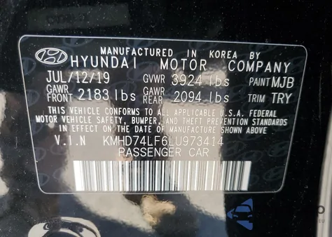 2020 Hyundai Elantra Se z USA, uszkodzony, nr VIN KMHD74LF6LU973414